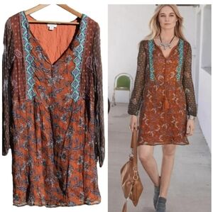 Sundance‎ Dress Size S Oversized  Artist Devine Multiprint Tie Neck